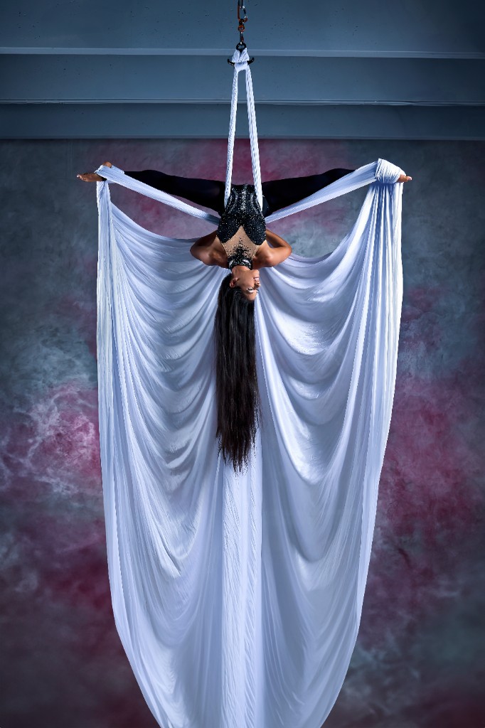 Dr. Gina Zito performing on aerial silks